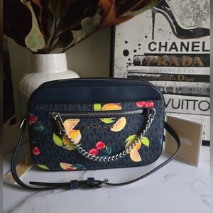 Michael Kors Navy Blue Fruit Print Crossbody Bag NWT